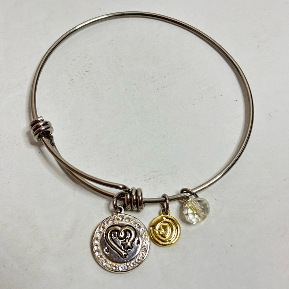 Love This Life Stainless Steel Pave Heart Crystal Charm Expandable Bracelet